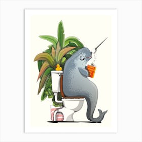 Narwhal On The Toilet Art Print
