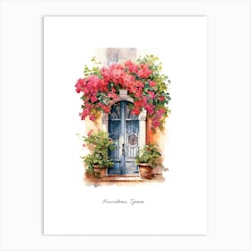 Barcelona, Spain   Mediterranean Doors Watercolour Painting 2 Poster Art Print