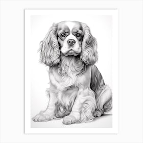 Cavalier King Charles Spaniel Dog, Line Drawing 2 Art Print