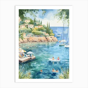 Swimming In Hvar Croatia 2 Watercolour Art Print