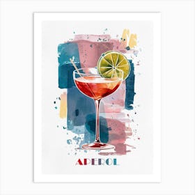 Aperol Coctail Watercolor Painting Art Print