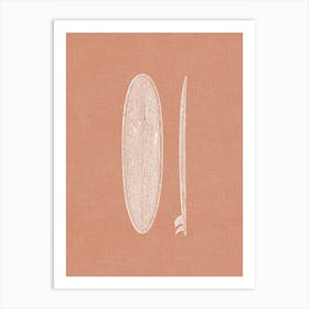 Vintage Surfboard Silhouette On Terracotta Linen Texture Art Print