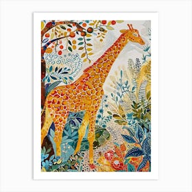 Colourful Giraffe In The Leaves Illustration 8 Art Print