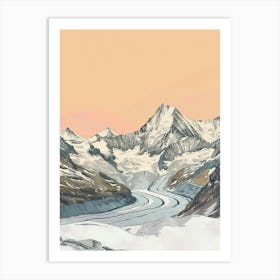 Monte Rosa Switzerland Italy Color Line Drawing (7) Art Print