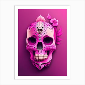 Skull With Surrealistic Elements 3 Pink Mexican Art Print