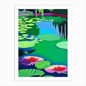 Water Lily Pond Landscapes Waterscape Colourful Pop Art 1 Art Print