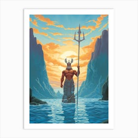  A Retro Poster Of Poseidon Holding A Trident 17 Art Print