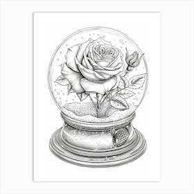 Rose In A Snow Globe Line Drawing 1 Art Print