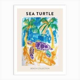 Sea Turtle Palm Tree Scribble Poster 2 Art Print