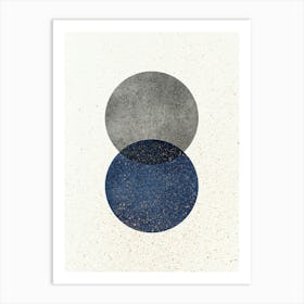 Abstract Lunar Eclipse 2 Circles Geometric Shape Minimalism - Grey Navy Blue Art Print