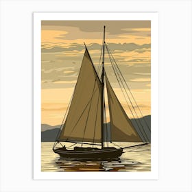 Sailboat At Sunset Vector Art Print