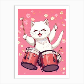 Kawaii Cat Drawings Singing 3 Art Print