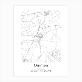 Ommen,Netherlands Minimalist Map Art Print