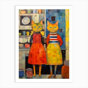 Two Cats In A Vintage Kitchen With Dresses Art Print