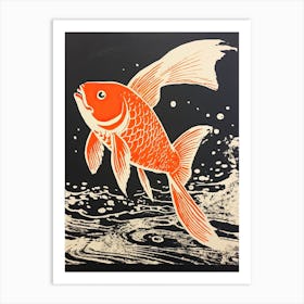 Goldfish, Woodblock Animal  Drawing 3 Art Print