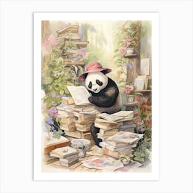 Panda Art Collecting Stamps Watercolour 3 Art Print