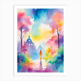 Watercolor Of A Man Walking In The Park Art Print