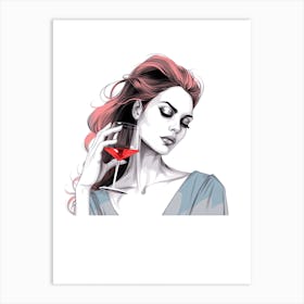 Girl With A Glass Of Wine 1 Art Print