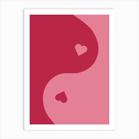 Yin Yang Heart Magenta Art Print