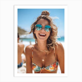 Female Bikini People Caucasian Modern Lifestyle Portrait Holiday Away Weekend Sunglasses (18) Art Print