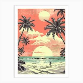 Retro Style Tropical Beach With Palm Trees Art Print