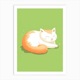 Cat Sleeping On Green Background 3 Art Print