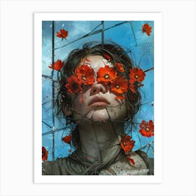 Woman With Flowers On Her Face Art Print