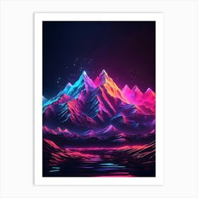 Neon Abstract Mountain Landscape 2 Art Print