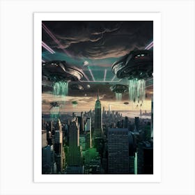 Alien Spaceships In New York City Art Print