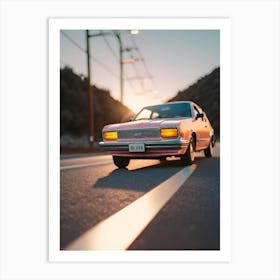 Pink Car On The Road Art Print