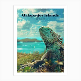 Galapagos Islands Iguana Digital Travel Illustration Art Print