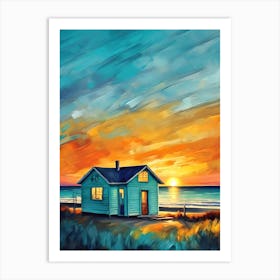 Beach House At Sunset Art Print