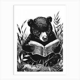 Malayan Sun Bear Reading Ink Illustration 3 Art Print