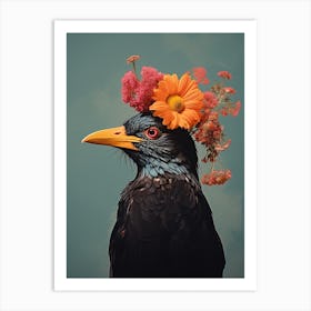 Bird With A Flower Crown Blackbird 2 Art Print