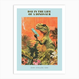 Dinosaur Holding A Smart Phone Retro Collage Poster Art Print