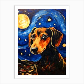 Dachshund Starry Night Dog Portrait Art Print