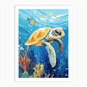 Block Colour Turtle Swimming Aqua 4 Art Print