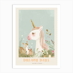 Storybook Style Unicorn With Woodland Creatures 1 Poster Art Print