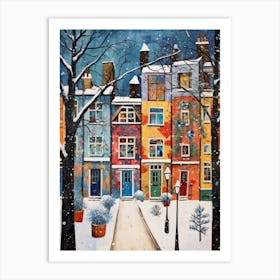 Cat In The Streets Of Matisse Style London With Snow Art Print