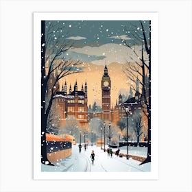 Winter Travel Night Illustration London United Kingdom 1 Art Print