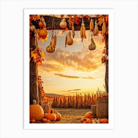 A Photograph Showcasing A Thanksgiving Festival Scene Set In A Rustic Fall Evening Wooden Decoratio (3) 1 Art Print