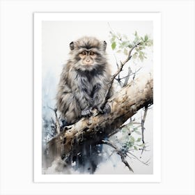 Monkey, Japanese Brush Painting, Ukiyo E, Minimal 4 Art Print