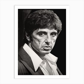 Gangster Art Tony Montana Scarface B&W 2 Art Print