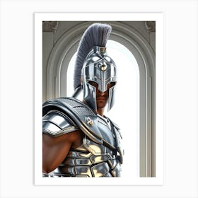 Spartan Warrior in Silver Armor Art Print