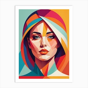 Colorful Geometric Woman Portrait Low Poly (16) Art Print