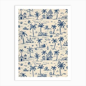 Blue And White Palm Trees 6 Art Print