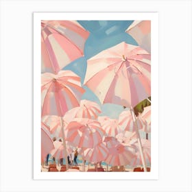 Pink Umbrellas On The Beach Art Print