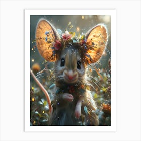 Mouse With Flowers Art Print