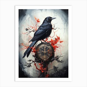 Crow On A Clock Art Print