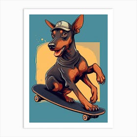 Doberman Pinscher Dog Skateboarding Illustration 2 Art Print